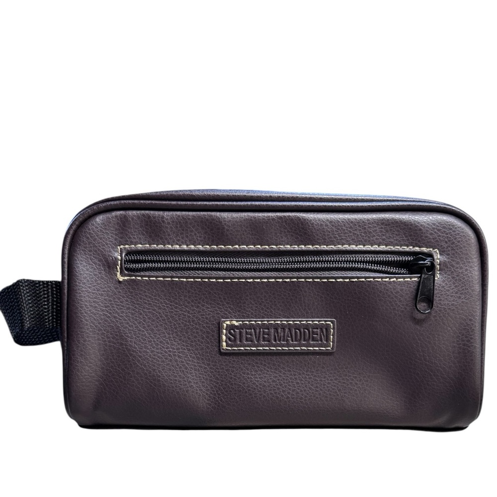Steve Madden Dark Brown Toiletry Bag Vegan Leather NWT